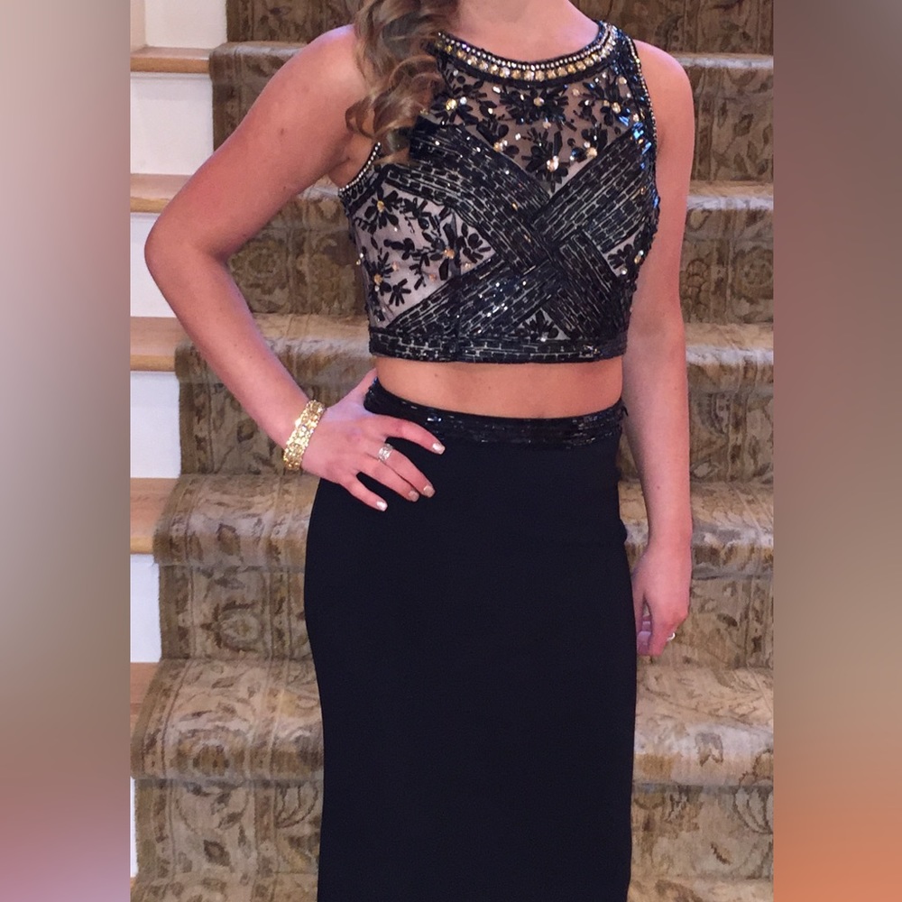 2 piece black beaded formal gown. Worn once! Perfect condition no flaws.